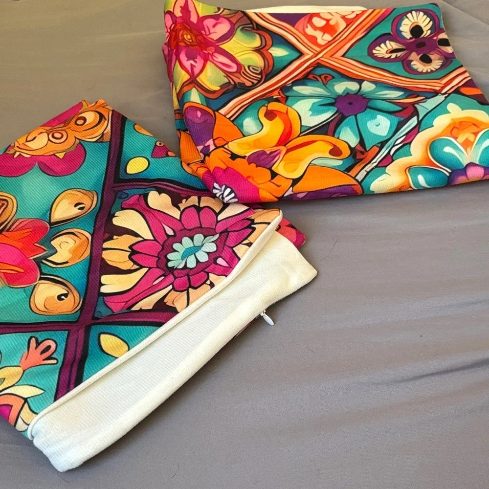 Vibrant Multicolor Pillowcase Set of Two 2 Rainbow Retro Bedding Home